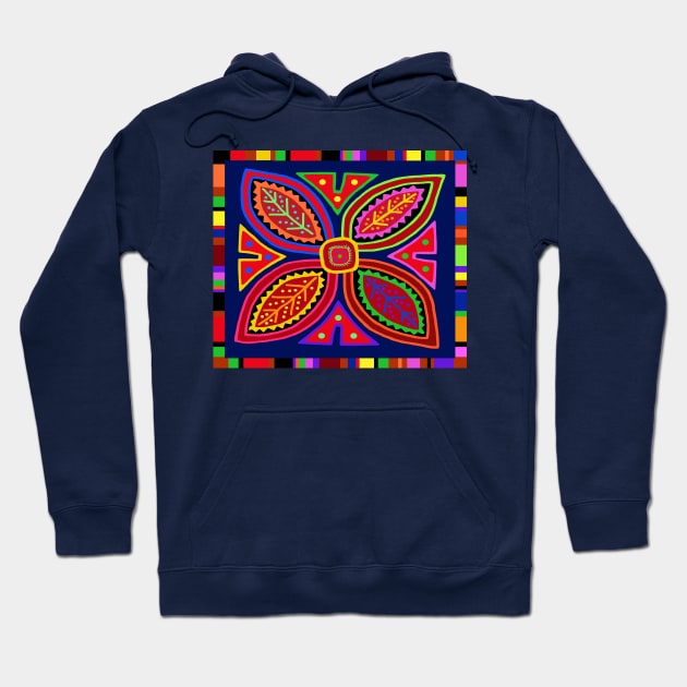 Kuna Indian Mola Flora - Red Blue Pink Yellow Hoodie by Esprit-Mystique